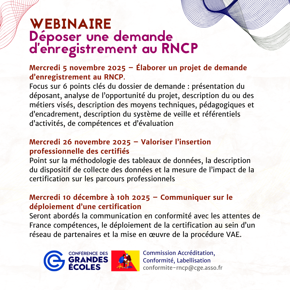 Webinaire « Déposer une demande d’enregistrement au RNCP » pour accompagner les Écoles dans leurs projets de certification